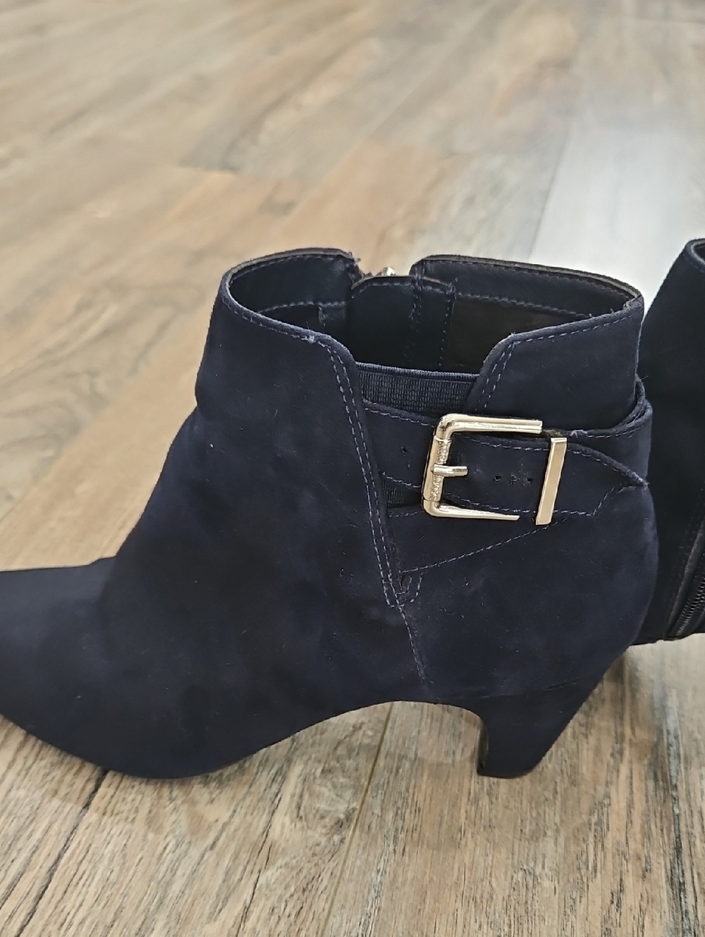 Sam & Libby Navy Suede Ankle Boots with Silver Buckle